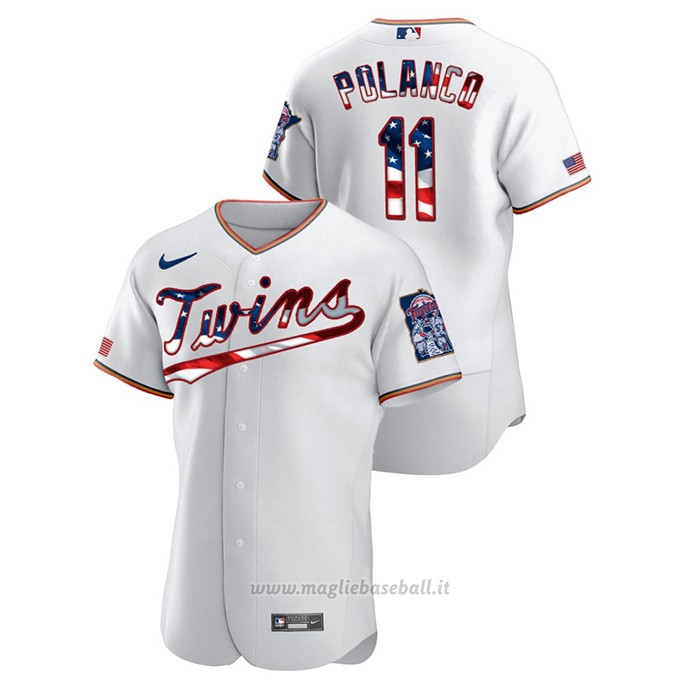 Maglia Baseball Uomo Minnesota Twins Jorge Polanco 2020 Stars & Stripes 4th of July Bianco